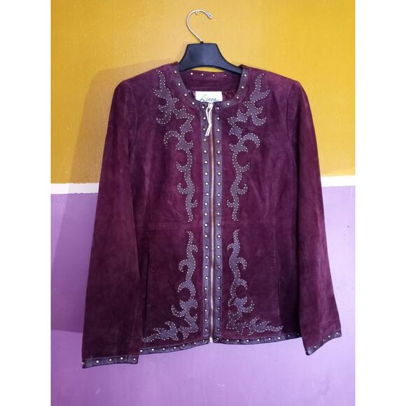 LINEA by LOUIS DELL'OLIO Maroon Suede With Genuine Leather Trim Coat. Size: XS - Picture 7 of 8